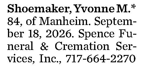 Shoemaker, Yvonne M.* 
