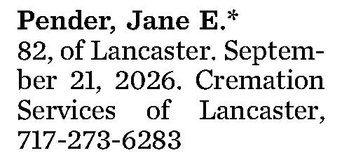 Pender, Jane E.* 