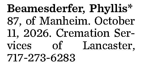 Beamesderfer, Phyllis* 87, 