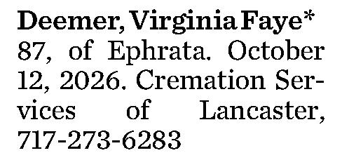 Deemer, Virginia Faye* 